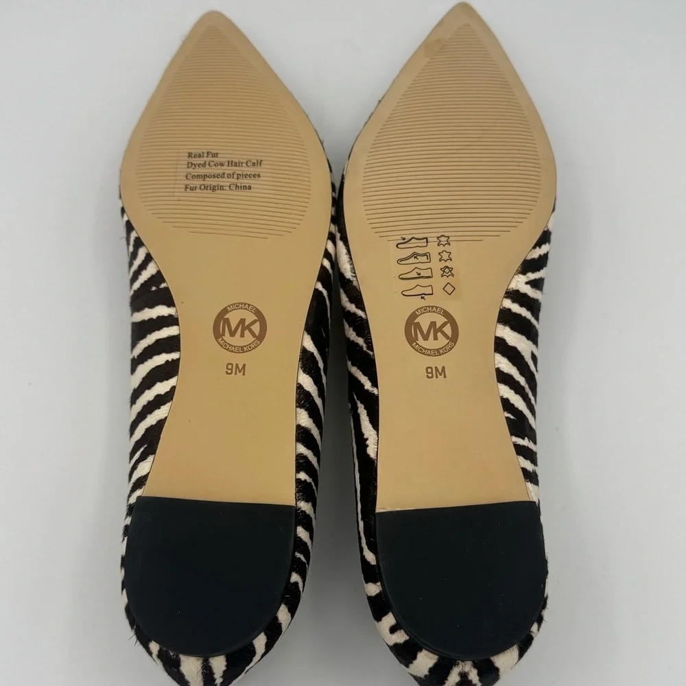Michael Kors Paxton Leather Calf Hair Zebra Flats with Silver Tone Accents NIB - Picture 9 of 11